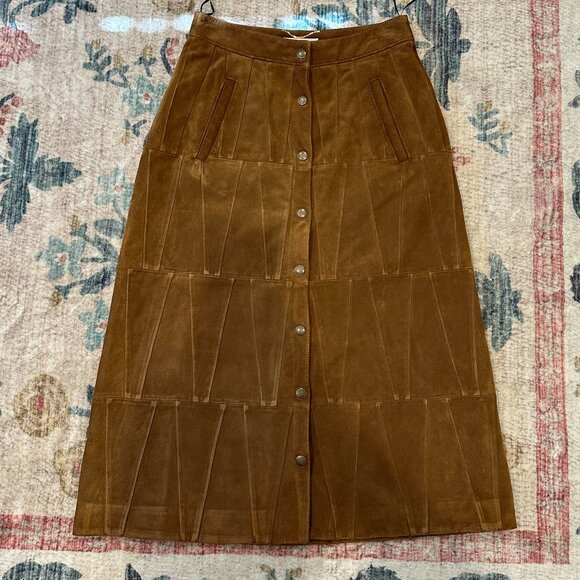 SAINT LAURENT brown suede midi skirt (FR 36) - Picture 1 of 6